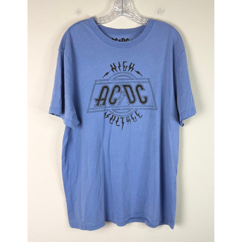 AC/DC T-Shirt Mens Large High Voltage Graphic Blue Short Sleeve Rock Band Tee